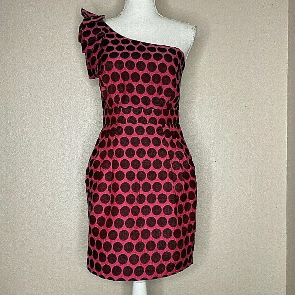 French Connection polka dot one shoulder dress